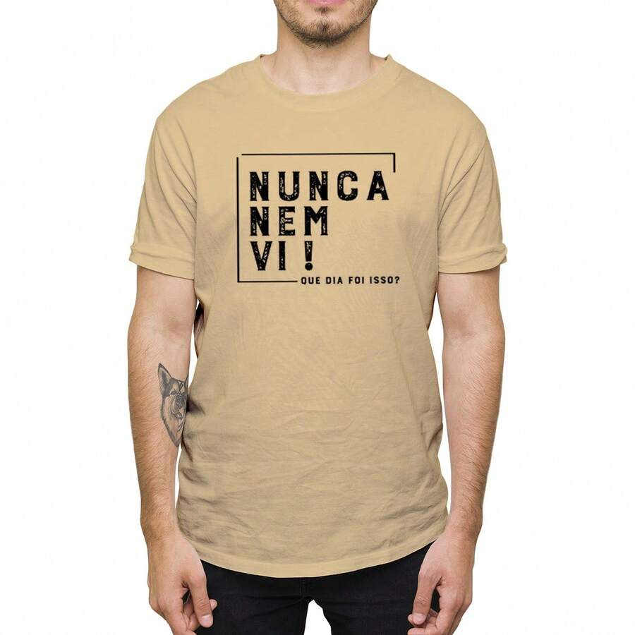 Men's 100% Cotton T-Shirt With Never Even Seen Phrase Printed New Blouse - 米色 - 查看 1