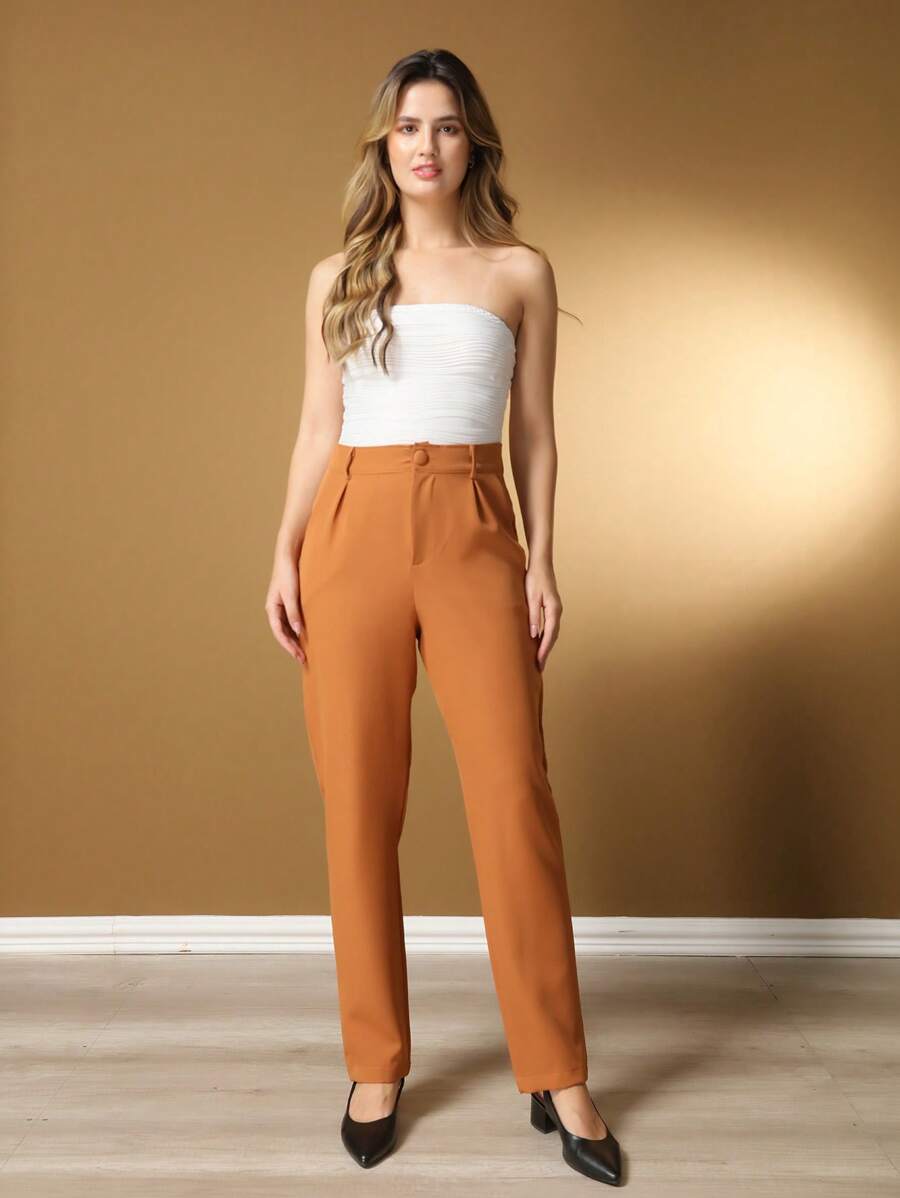 Women's Pants/Tailored Pants/Basic Pants/Elegant Pants/Skinny Pants/Blogger Pants/Fashion Pants - 卡其色 - 查看 1