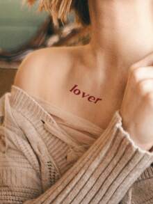1 件防水临时纹身贴纸，简单情侣字母设计，适合新潮时尚人士 - 玫紅色 - 查看 3
