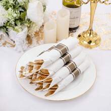 Bộ 120 đồ dùng bằng nhựa màu vàng, Bộ đồ ăn bằng nhựa bọc kèm khăn ăn, Đồ dùng bằng bạc dùng một lần màu vàng, Khăn ăn cuộn sẵn kèm bộ đồ ăn bằng nhựa, Đồ dùng bằng bạc cuộn dùng một lần, Đồ dùng bằng bạc bọc, Đồ trang trí tiệc Giáng sinh Đồ trang trí Giáng sinh Quà tặng và đồ trang trí Giáng sinh Đồ trang trí S - Vàng - Xem 4