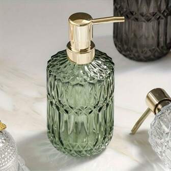 1pc 13.32oz Glass Push Soap Dispenser, Bathroom Refillable Bottle For Hand Soap, Shower Gel, Shampoo, Home Bathroom Decor Accessory - Great Housewarming Gift Fall Decor Back To School