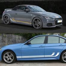 2 件汽车侧车身创意贴纸车门乙烯基贴花赛车条纹改装配件适用于奥迪 TT 8N MK1 MK2 8J 轿跑车 MK3 8S 跑车 TFSI