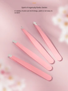 一套不锈钢粉色眉夹镊子，用于去除眉毛毛发，直头和斜头，双眼皮贴，黑色不锈钢尖头眉毛去除镊子 - 彩色 - 查看 10