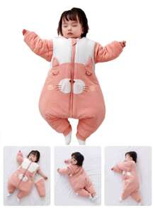 1.5tog Babe Boy Girl Thin Quilted Sleeping Bag For Four Seasons Wear Children Detachable Sleeve Split-Leg Cartoon Cat Sleepsack One Piece Bedding Sleep Sack 0-6Y - Multicolor - View 6