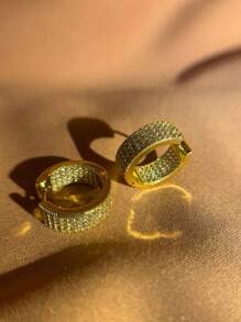 Women's Round Hoop Earrings Studded Inside And Outside With Zirconia Stone, 18k Gold Plated And 925 Silver - 金色 - 查看 3