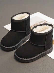 2024 年冬季新款儿童雪地靴，男童女童保暖毛绒内衬冬鞋，婴幼儿雪地靴，适合冬季滑雪和户外（鞋底印花随机） - 黑色 - 查看 2