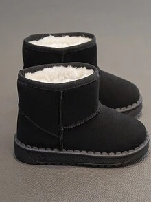 2024 年冬季新款儿童雪地靴，男童女童保暖毛绒内衬冬鞋，婴幼儿雪地靴，适合冬季滑雪和户外（鞋底印花随机） - 黑色 - 查看 4