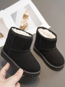 2024 年冬季新款儿童雪地靴，男童女童保暖毛绒内衬冬鞋，婴幼儿雪地靴，适合冬季滑雪和户外（鞋底印花随机） - 黑色 - 查看 3