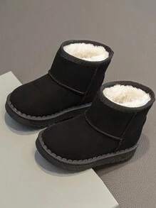 2024 年冬季新款儿童雪地靴，男童女童保暖毛绒内衬冬鞋，婴幼儿雪地靴，适合冬季滑雪和户外（鞋底印花随机） - 黑色 - 查看 1