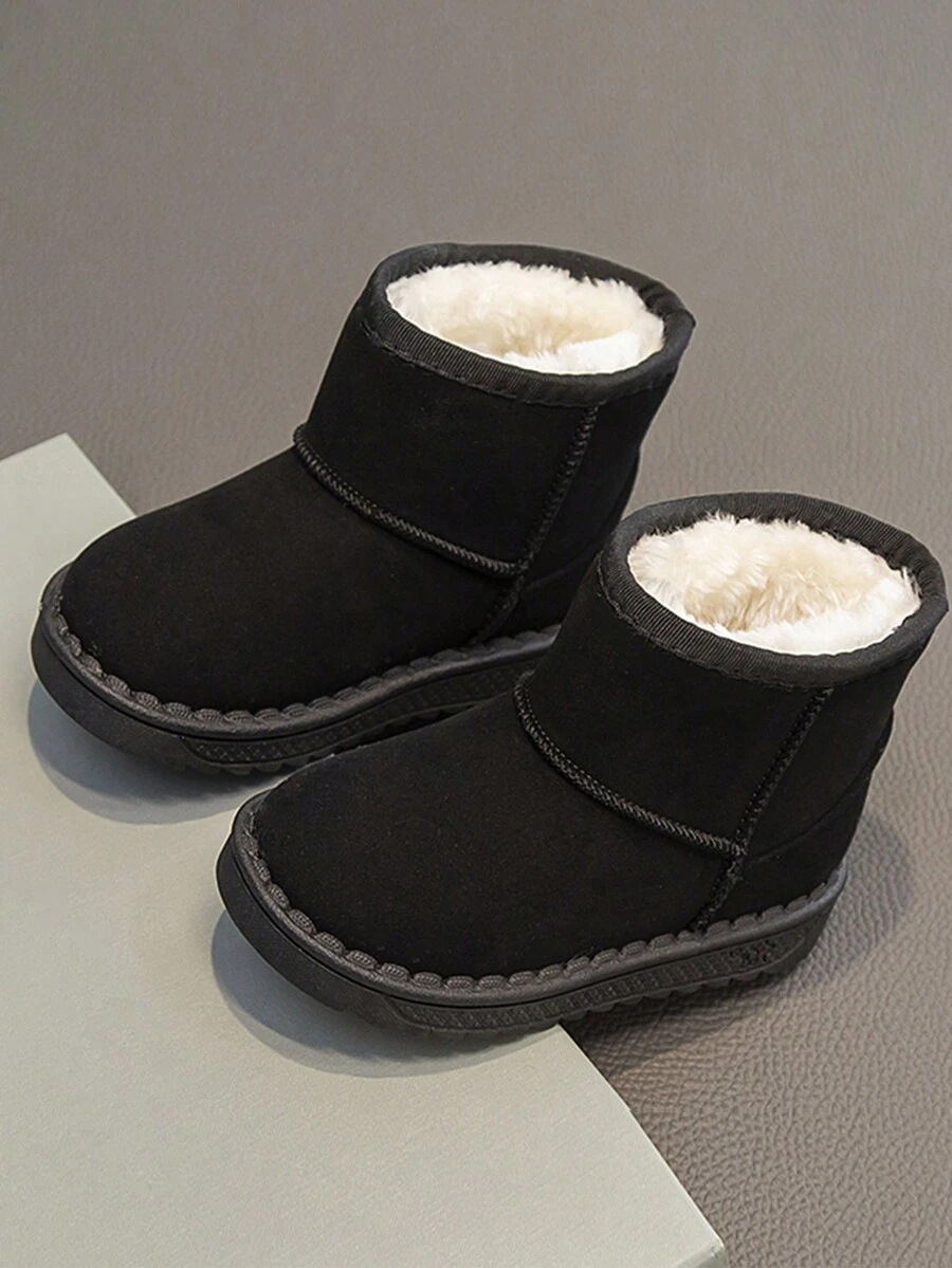 2024 年冬季新款儿童雪地靴，男童女童保暖毛绒内衬冬鞋，婴幼儿雪地靴，适合冬季滑雪和户外（鞋底印花随机） - 黑色 - 查看 1