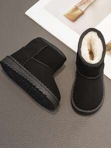 2024 年冬季新款儿童雪地靴，男童女童保暖毛绒内衬冬鞋，婴幼儿雪地靴，适合冬季滑雪和户外（鞋底印花随机） - 黑色 - 查看 5