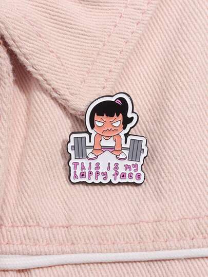 1 pieza Broche de solapa de esmalte con diseño divertido de chica con barra de gimnasio "Esta es mi cara feliz", personalizado, para moda, fiesta, regalos para amigos