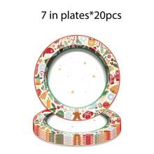 60 件/套圣诞主题一次性派对餐具套装，包括圣诞快乐一次性纸杯、饮水杯/咖啡杯、9 英寸/7 英寸一次性纸盘和甜点盘，圣诞快乐促销 - 彩色 - 查看 4