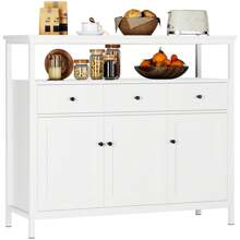 Furchen Aparador Cocina, Aparador Salon, Aparador Entrada, Mueble Cocina, Mueble Cocina Almacenaje, para Comedor, Salón, Cocina con 3 cajones y 3 puertas, estantes regulables, blanco, 108 x 38 x 98,5 cm