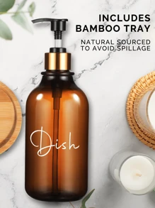 2 件 500 毫升 16 盎司优雅乳液分配器 - 光滑的消毒剂和液体泵 - 时尚家居和浴室配件（琥珀色透明）家居浴室装饰秋季装饰返校 - 棕色帶竹托盤 - 查看 7