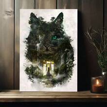 1pc Unique Soul Canvas Poster - Wooden Frame, Vibrant Scenery, Black Cat Print Artwork Printing - Waterproof And Odorless - Exquisite Gift For Wall Decoration, Adding Fun To Bedroom, Office, Bar, Living Room Walls, Perfect For Autumn Decoration - 黑色 - 查看 4