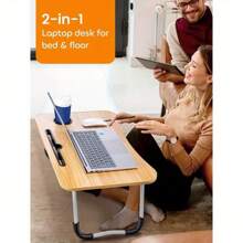 Laptop Table Stand Folding Desk Bed Computer Study Adjustable Portable Sofa Tray Notebook Stand Reading Holder For Couch Walnut - Brown - View 2