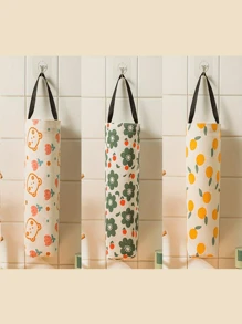 1 pièce Porte-sac à ordures mural et boîte de rangement avec un joli design de dessin animé frais , amovible, pliable et fabriqué en lin, facile pour organiser des sacs en plastique et de petits objets
