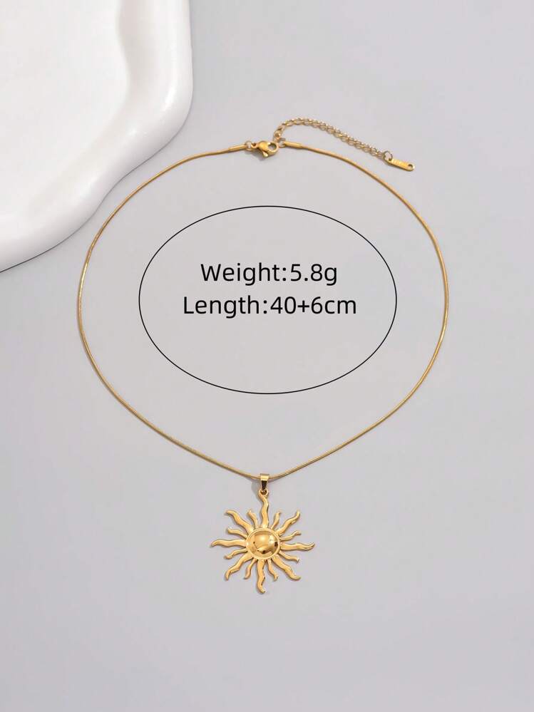 1pc Women's 18K Gold Plated Stainless Steel Sun Decor Pendant Necklace - Gold - View 4