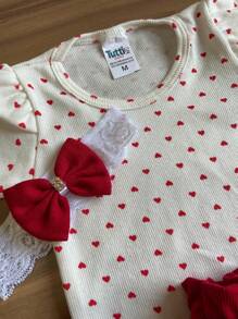 Baby Girl Set Bodysuit + Shorts + Headband - 紅白色 - 查看 3