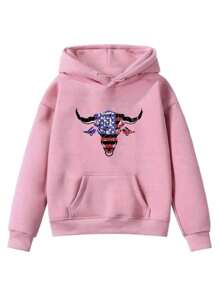 Children's Sweatshirt Shopping Leisure Countryside Kangaroo Pocket Hood - Shipping In 24H - 玫瑰紅 - 查看 1