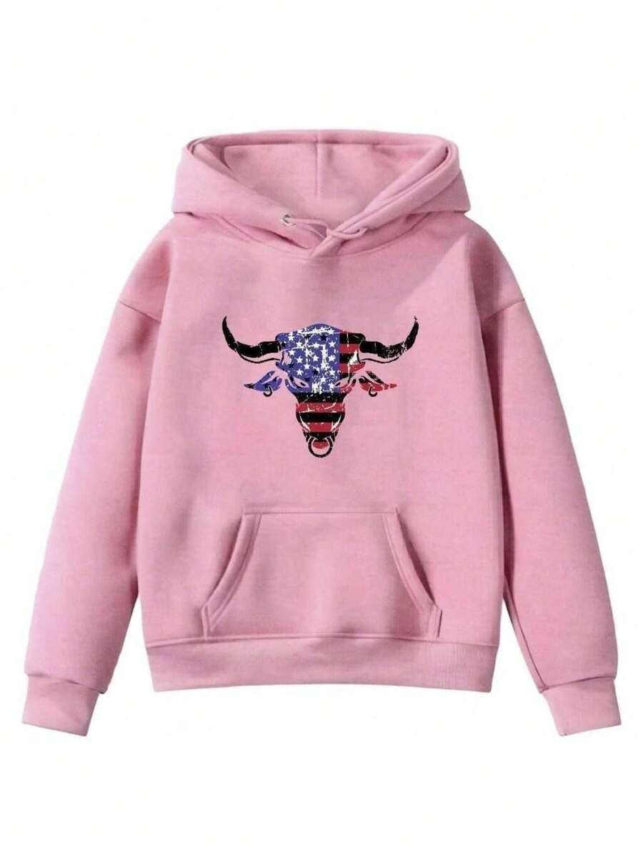 Children's Sweatshirt Shopping Leisure Countryside Kangaroo Pocket Hood - Shipping In 24H - 玫瑰紅 - 查看 1