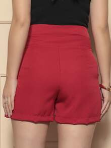 SHEIN Shorts Lua With Pocket And Lined Button Spring Summer - Đỏ - Xem 5