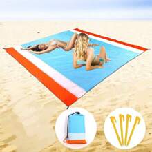 大号格子沙滩垫，便携式野餐垫，适合海滩、露营、野餐等户外活动 - 彩色 - 查看 4