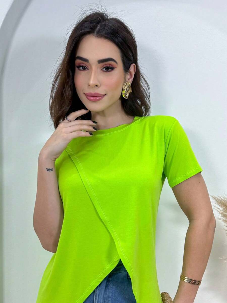 Swisz Women T-Shirts - 青檸色 - 查看 1