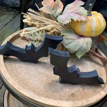 2 Pieces Fall And Halloween Wooden Bat Decorations - Versatile Shelf And Tiered Tray Embellishment, Classic Style, Christmas - Black - View 4