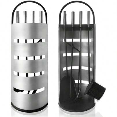  Froadp Fireplace Accessories 5Pcs Stainless Steel Fireplace Covers With Cover And Privacy Screen For Kitchen Home Living Room Home Accessories Decorative Fireplace Cleaning Kit Silver