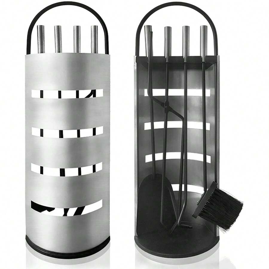 Froadp Fireplace Accessories 5Pcs Stainless Steel Fireplace Covers With Cover And Privacy Screen For Kitchen Home Living Room Home Accessories Decorative Fireplace Cleaning Kit Silver - Perak - View 1