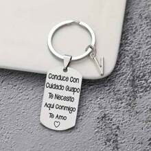 1pc Spanish Engraved Casual Style Stainless Steel Keychain, Romantic Valentines Gift For Husband Or Boyfriend Car Accessories Bag Charm School Letter Cute Goth Y2k Bag Accessories Lanyards With Id Holder Car Accessories Bag Charms