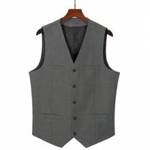 Mens Herringbone Tweed Suit Vest Four Pockets Retro Tweedy Wool Waistcoat - Grey - View 5