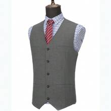 Mens Herringbone Tweed Suit Vest Four Pockets Retro Tweedy Wool Waistcoat - Grey - View 4