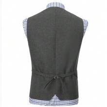 Mens Herringbone Tweed Suit Vest Four Pockets Retro Tweedy Wool Waistcoat - Grey - View 3