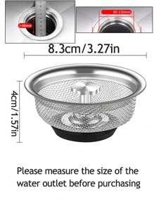 1pc Kitchen Sink Strainer With Filter Mesh, Stainless Steel Vegetable Washing Basin Waste Stopper, Universal Kitchen Sink Drain Filter - Silver - View 6