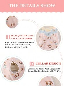 1/2/3pcs Pink Random Pattern Baby Cartoon Rabbit And Dinosaur Pattern Bibs, Suitable For All Seasons, Fashionable Pure Pink Baby Bibs, Suitable For Daily Dining, Baby Waterproof U-Shaped Snap Bibs, With Floral Crystal Velvet Fabric, Feeding Bibs - Pink-random Pattern - View 6