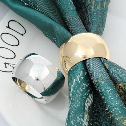 6pcs Simple Elegant Metal Drum-Shaped Napkin Rings, Suitable For Hotel Tablescaping, Wedding Decorations, Festival Party Table Decor