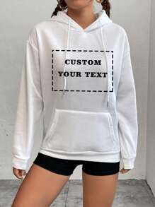 Áo nỉ trùm đầu có dây rút in tùy chỉnh cho trang phục thường ngày, mùa thu/đông - trắng - Xem 1