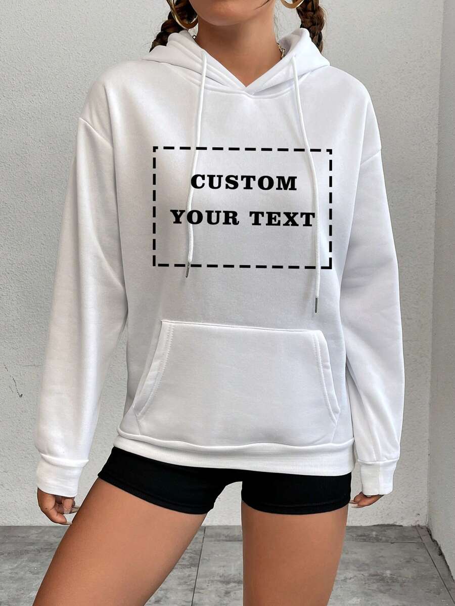 Áo nỉ trùm đầu có dây rút in tùy chỉnh cho trang phục thường ngày, mùa thu/đông - trắng - Xem 1