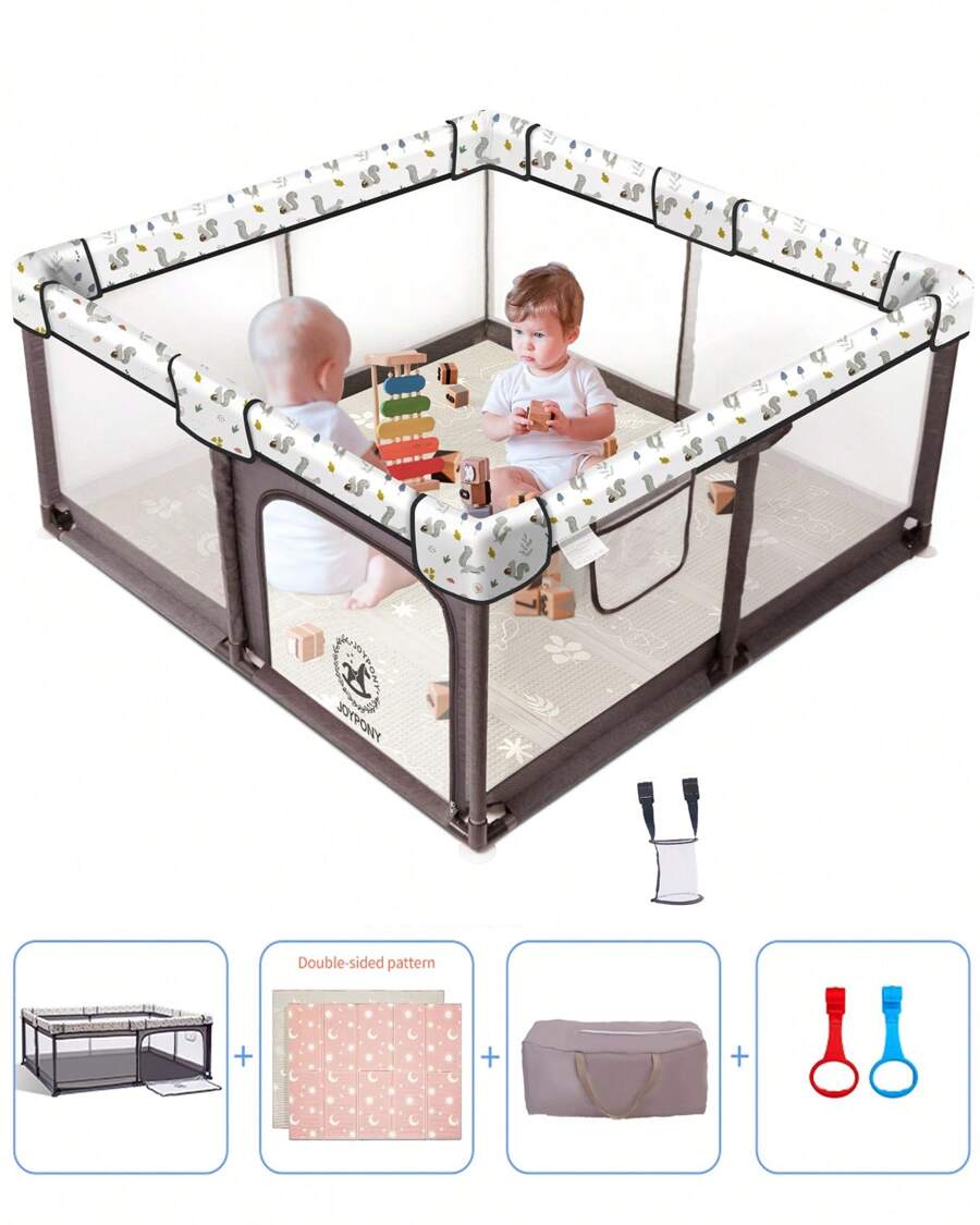 50"X50"X27" Baby Playpen With A Playmat,Large Playpen For Babies And Toddlers With Soft Visiable Mesh,Baby Play Pens, Indoor & Outdoor Kids Activity Center,Baby Play Yard For Toddler With Gate
