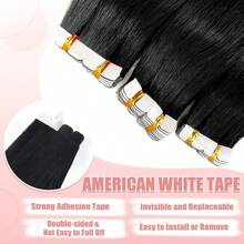 Straight Mini Tape In Human Hair Extensions 16-26inches 100% Natural Real Invisible Adhesive Tape Ins For Women - Natural Black - 查看 5