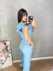 Mule Jumpsuit With Limp Pants, Details On The Sleeve - 藍色 - 查看 3