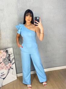 Mule Jumpsuit With Limp Pants, Details On The Sleeve - 藍色 - 查看 1