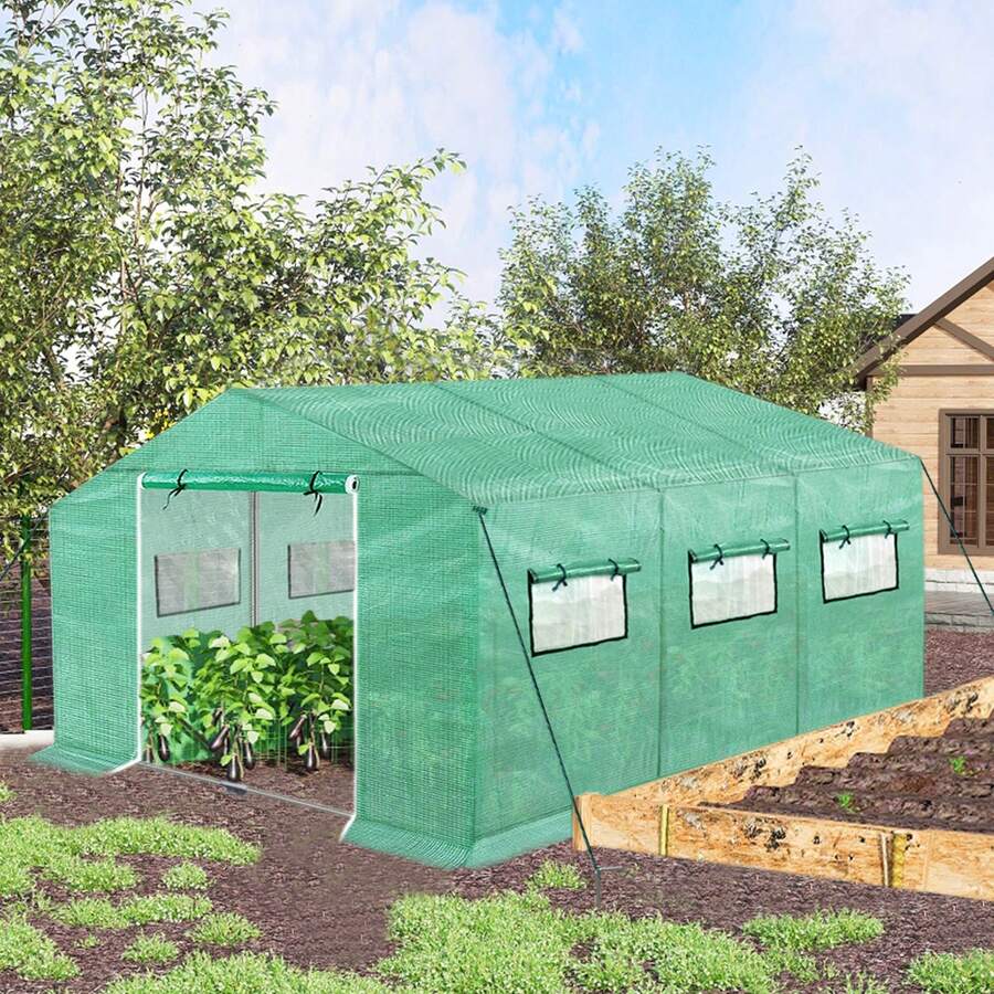 Froadp HDPE+LDPE Film Greenhouse+Galvanized Steel Tubes, With Window, For Tomatoes, Weatherproof, UV Protection (Green) - 4.5x2x2m - View 1