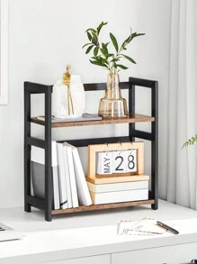SONGMICS OFS046B01 2-Tier Storage Rack, Desk Organizer, Bamboo Frame, For Kitchens, Dining Rooms, Offices, Rustic Brown And Black - 鏽棕色 - 查看 4
