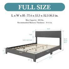 HOOMIC Upholstered Bed Frame With Adjustable Headboard, Beige/Black/Dark Grey/Light Grey - Soft Linen Fabric & White -  Premium Faux Leather, Full/Queen/King Size, Strong Supporting Structure, Noise-Free, No Box Spring Needed, Easy Assembly * Bed Frame Queen Queen Bed Frame Bed Frame Full Full Size Bed Frame King Size Bed Frame Twin Bed Frame Room Decor Home Decor Christmas Decor Bedroom Decor Valentine Day Decor Storage Living Room Decor Furniture House Decor