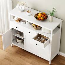 Furchen Aparador Cocina, Aparador Salon, Aparador Entrada, Mueble Cocina, Mueble Cocina Almacenaje, para Comedor, Salón, Cocina con 3 cajones y 3 puertas, estantes regulables, blanco, 108 x 38 x 98,5 cm