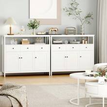 Furchen Aparador Cocina, Aparador Salon, Aparador Entrada, Mueble Cocina, Mueble Cocina Almacenaje, para Comedor, Salón, Cocina con 3 cajones y 3 puertas, estantes regulables, blanco, 108 x 38 x 98,5 cm